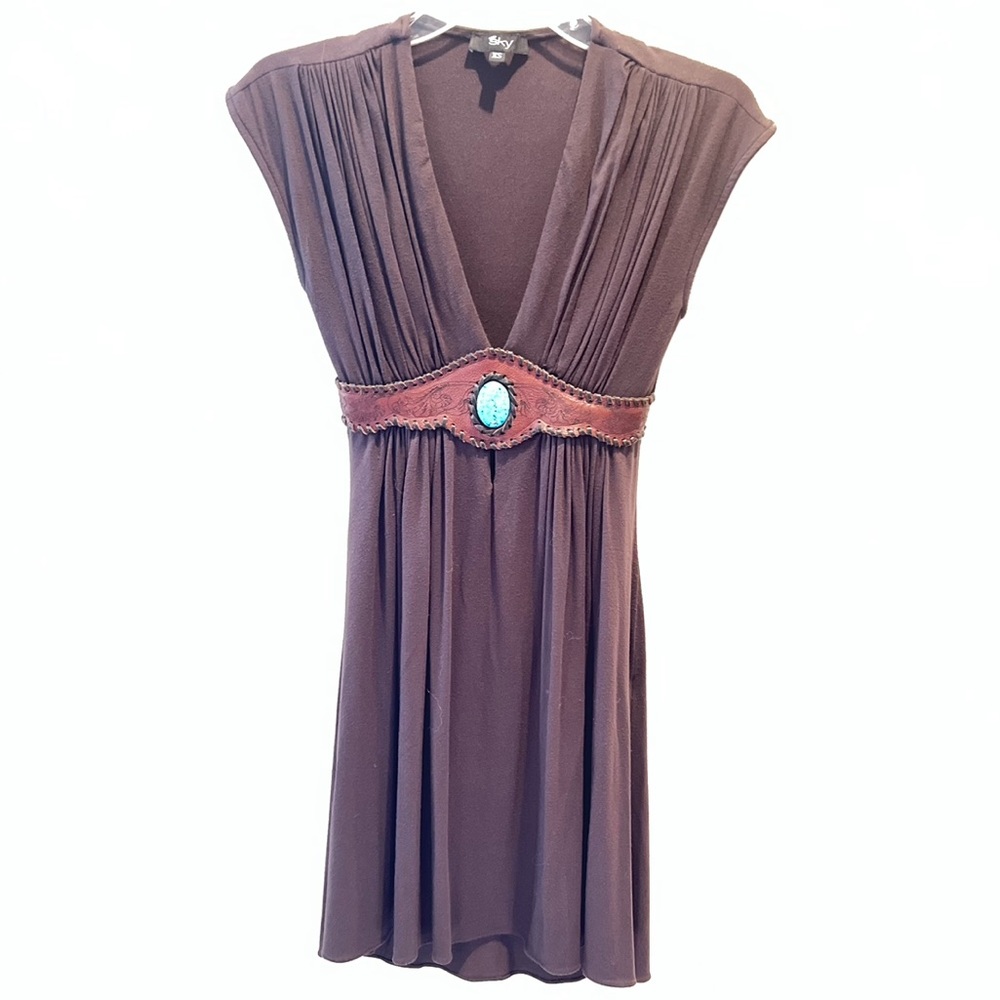 Sky Brown Mini Dress with Turquoise Accent